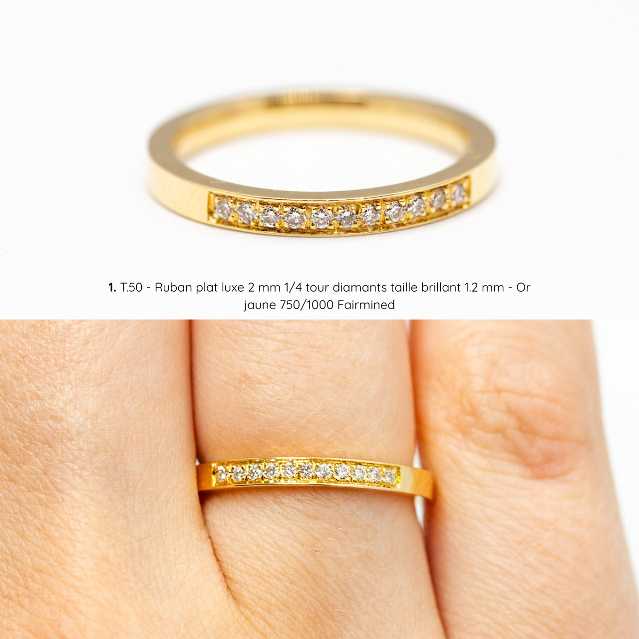 Anneau empierré joaillerie éthique en or Fairmined et recyclé, alliance mariage sertie de diamants, bijou fabriqué artisanalement à Paris