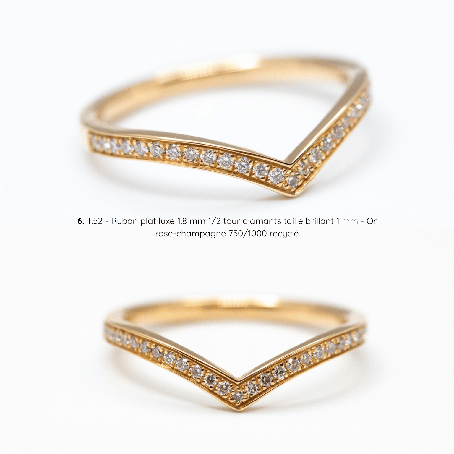 Bague Azur incurvée empierrée, ruban plat luxe, or jaune recyclé, diamants 1/2 tour, joaillerie éthique fabriquée artisanalement à Paris