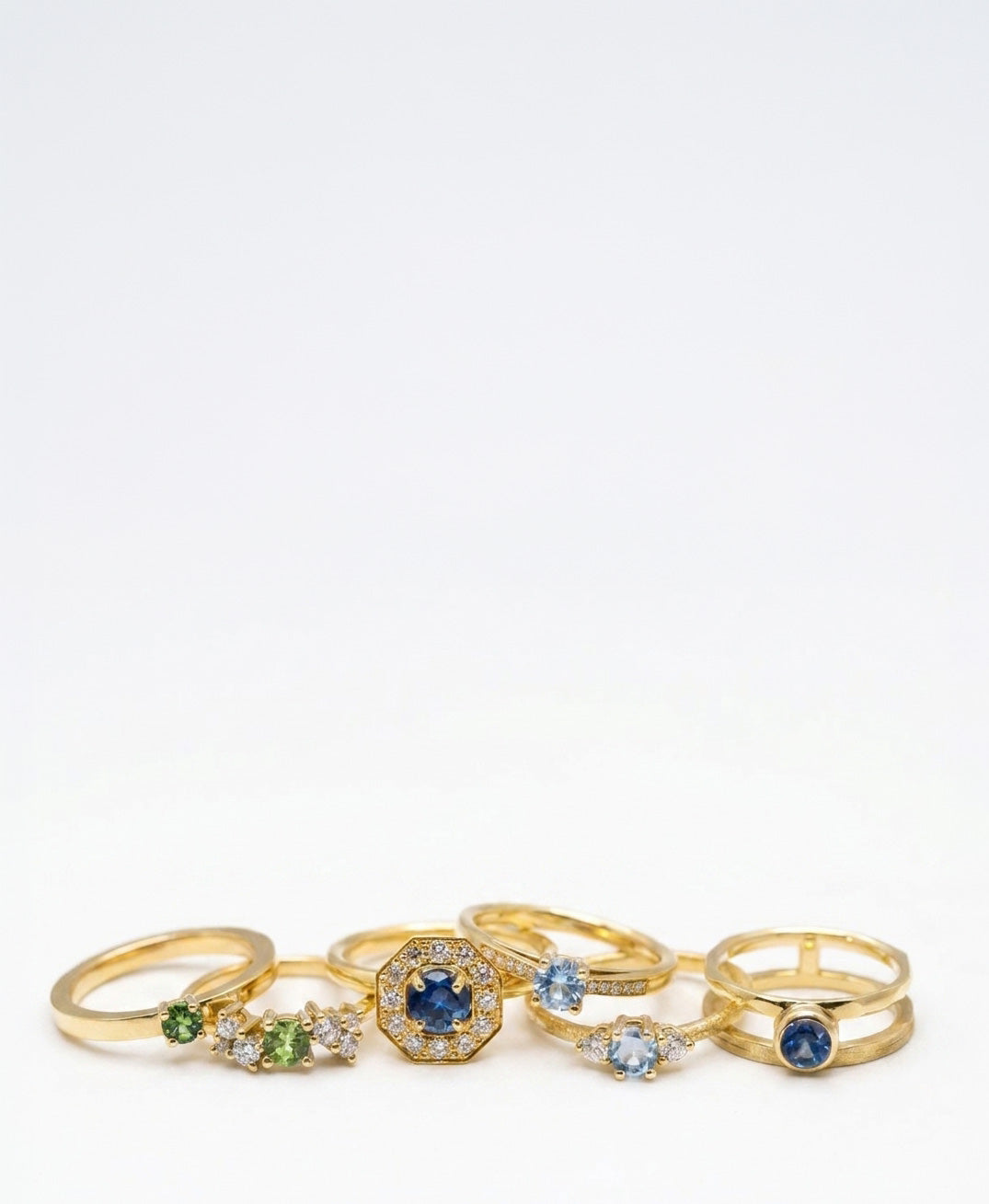 Bagues de fiançailles à personnaliser en ligne avec diamant ou saphirs bleu-vert éthiques - Joaillerie éthique fabriquée artisanalement à Paris