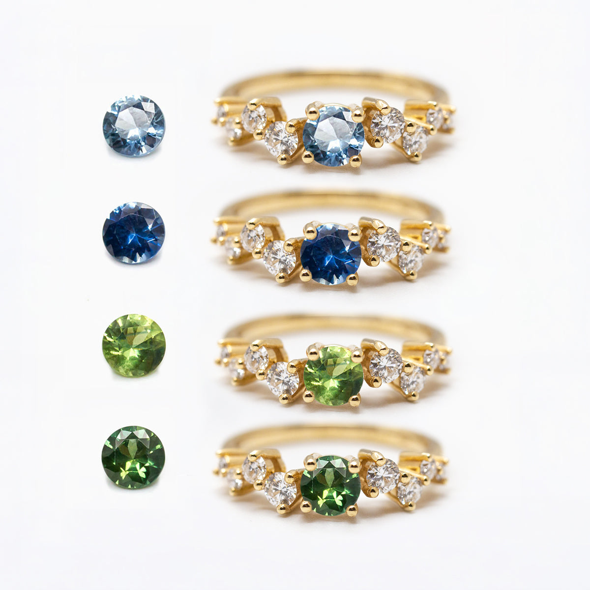 Céleste XL bague de fiançailles éthique femme à personnaliser en or 18 carats et diamant de synthèse ou saphirs bleu-vert
Atelier joaillier Paris Lyon