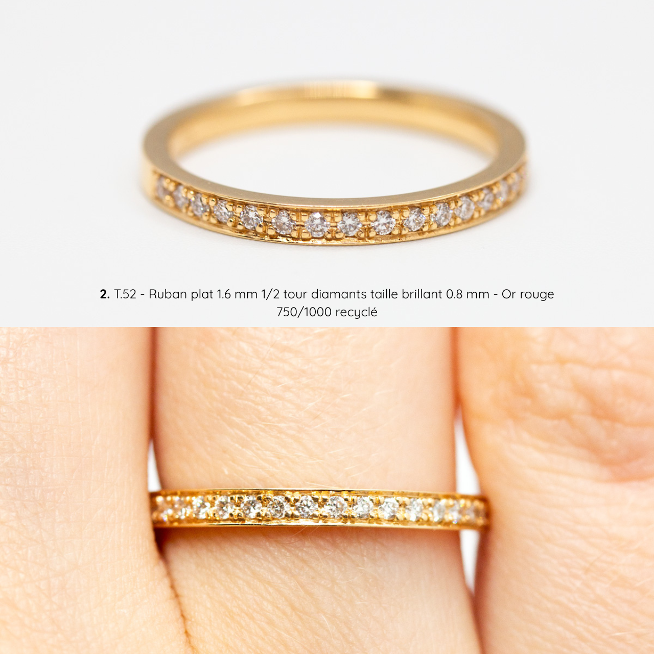 Anneau empierré joaillerie éthique en or Fairmined et recyclé, alliance mariage sertie de diamants, bijou fabriqué artisanalement à Paris