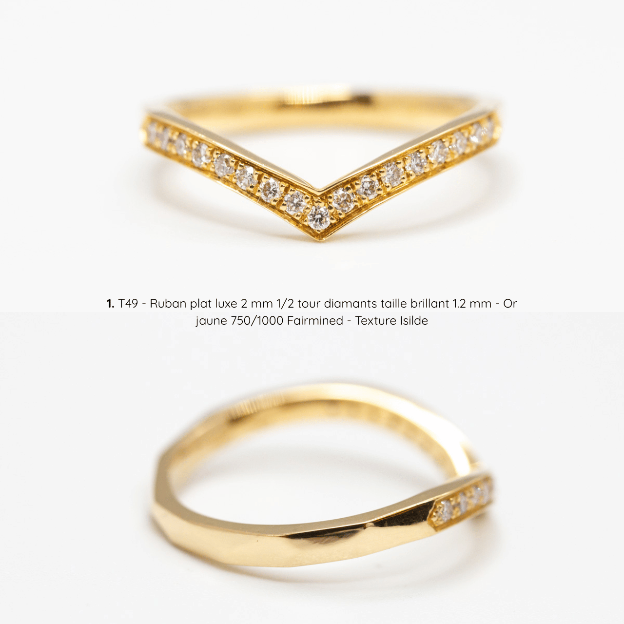 Bague Azur incurvée empierrée en or Fairmined, diamants, joaillerie artisanale fabriquée à Paris