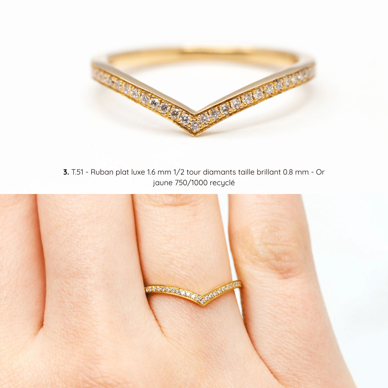 Bague Azur incurvée empierrée en or Fairmined, diamants, joaillerie artisanale fabriquée à Paris