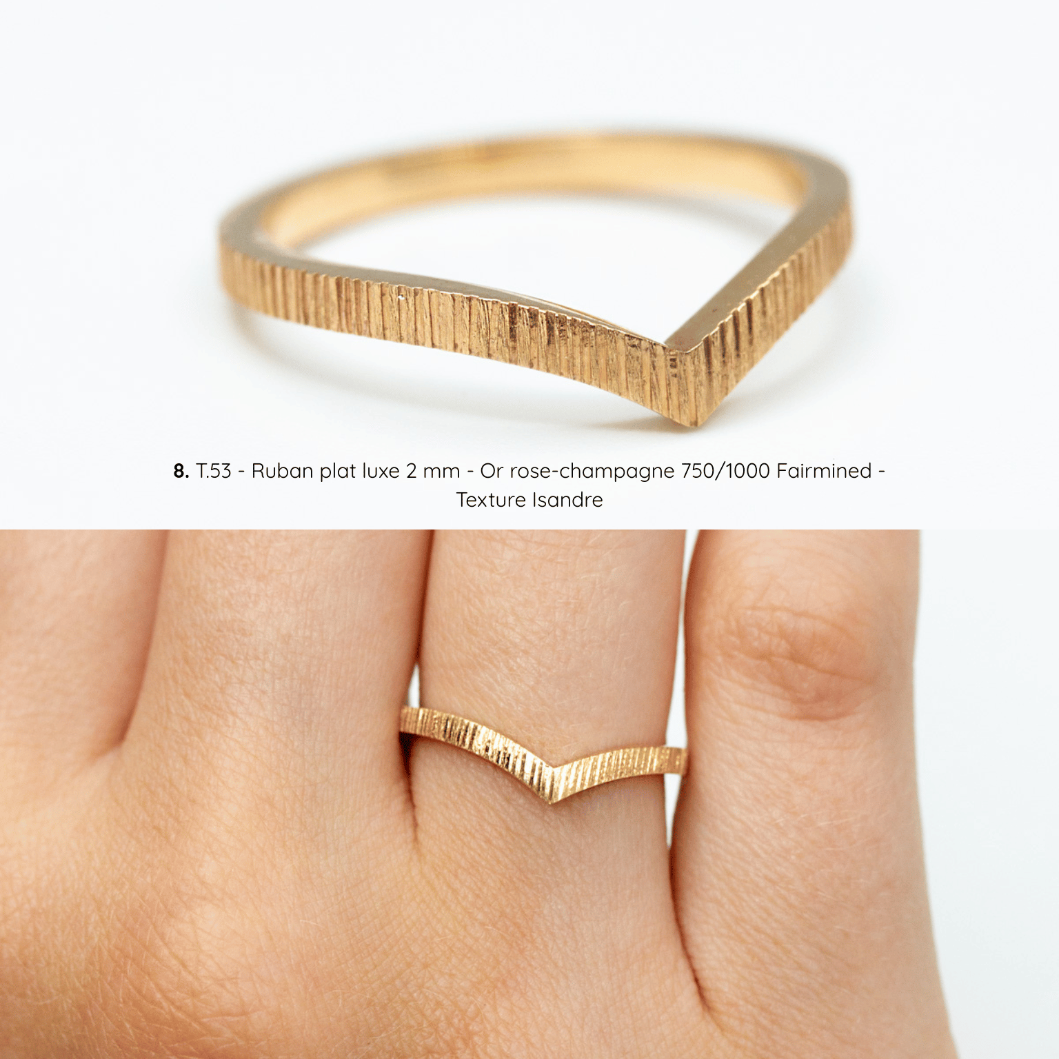 Bague Azur incurvée empierrée, ruban plat luxe, or rose-champagne recyclé, diamants 1/2 tour, joaillerie éthique fabriquée artisanalement à Paris