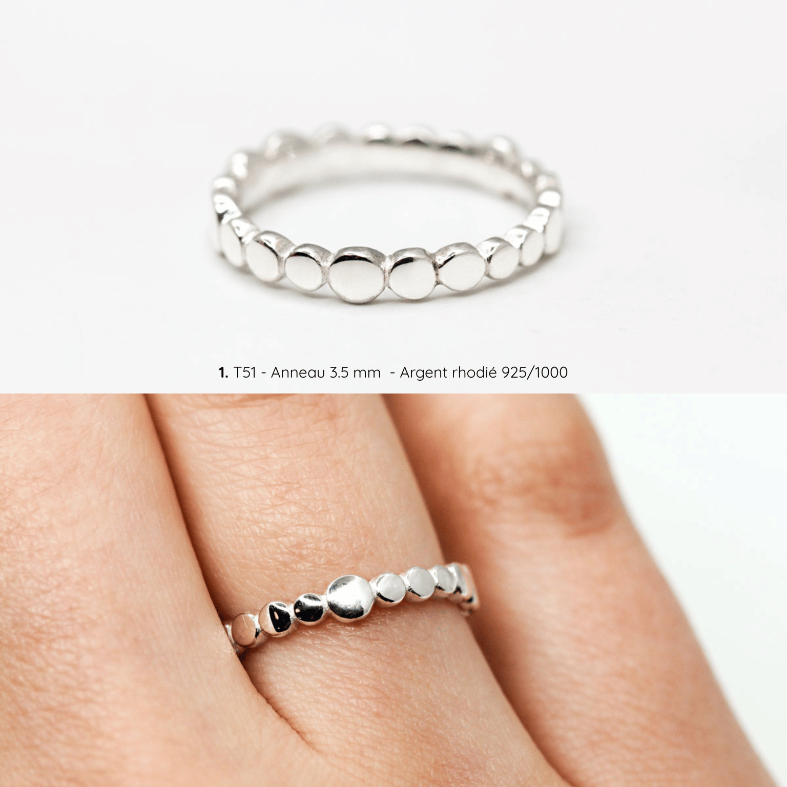 Bague Pépite anneau fin arrondi aux palets d'or, joaillerie éthique en or Fairmined et argent, bijou artisanal fabriqué à Paris