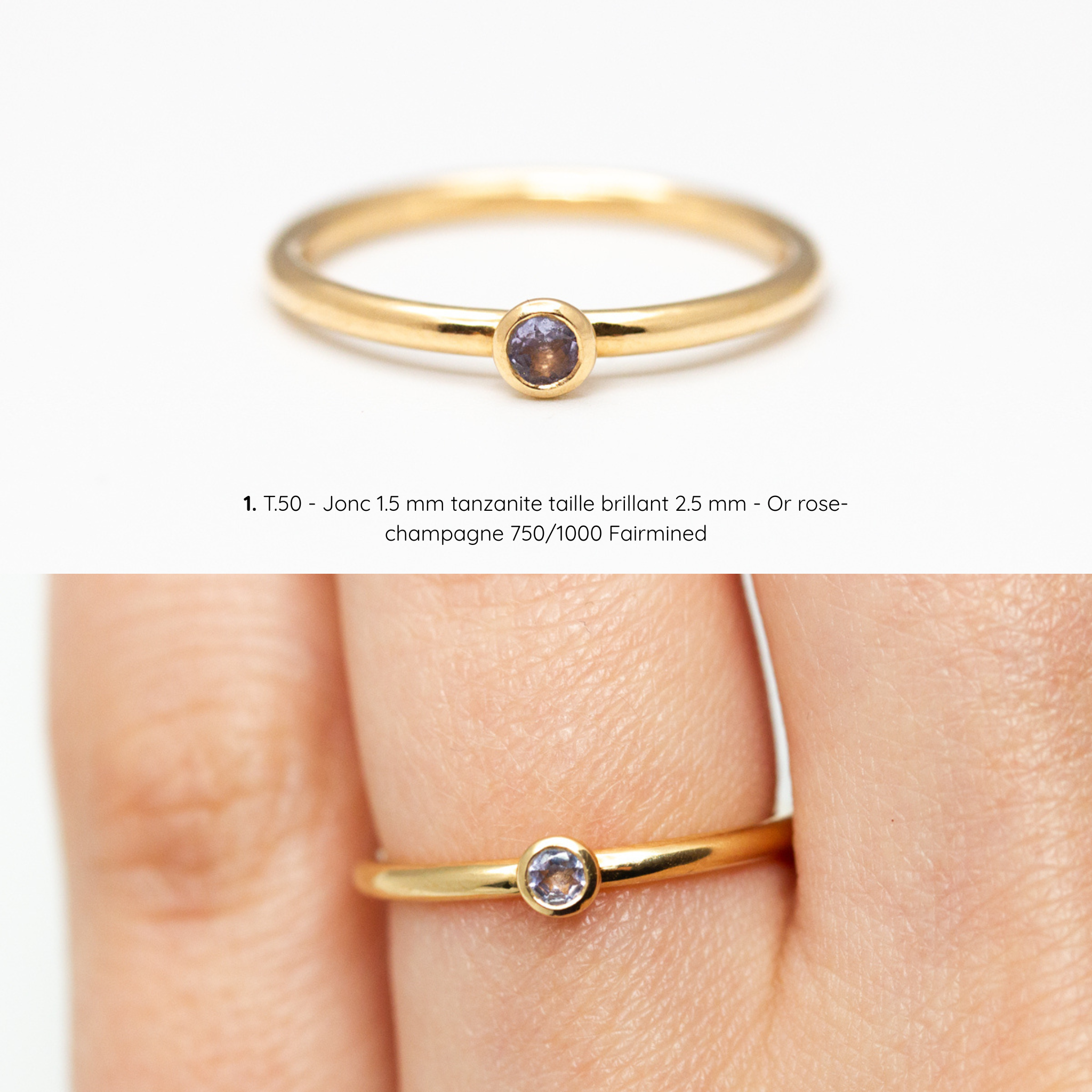 Bague de fiançailles Pierrette solitaire fin, diamant serti clos, or jaune Fairmined, joaillerie éthique fabriquée artisanalement à Paris