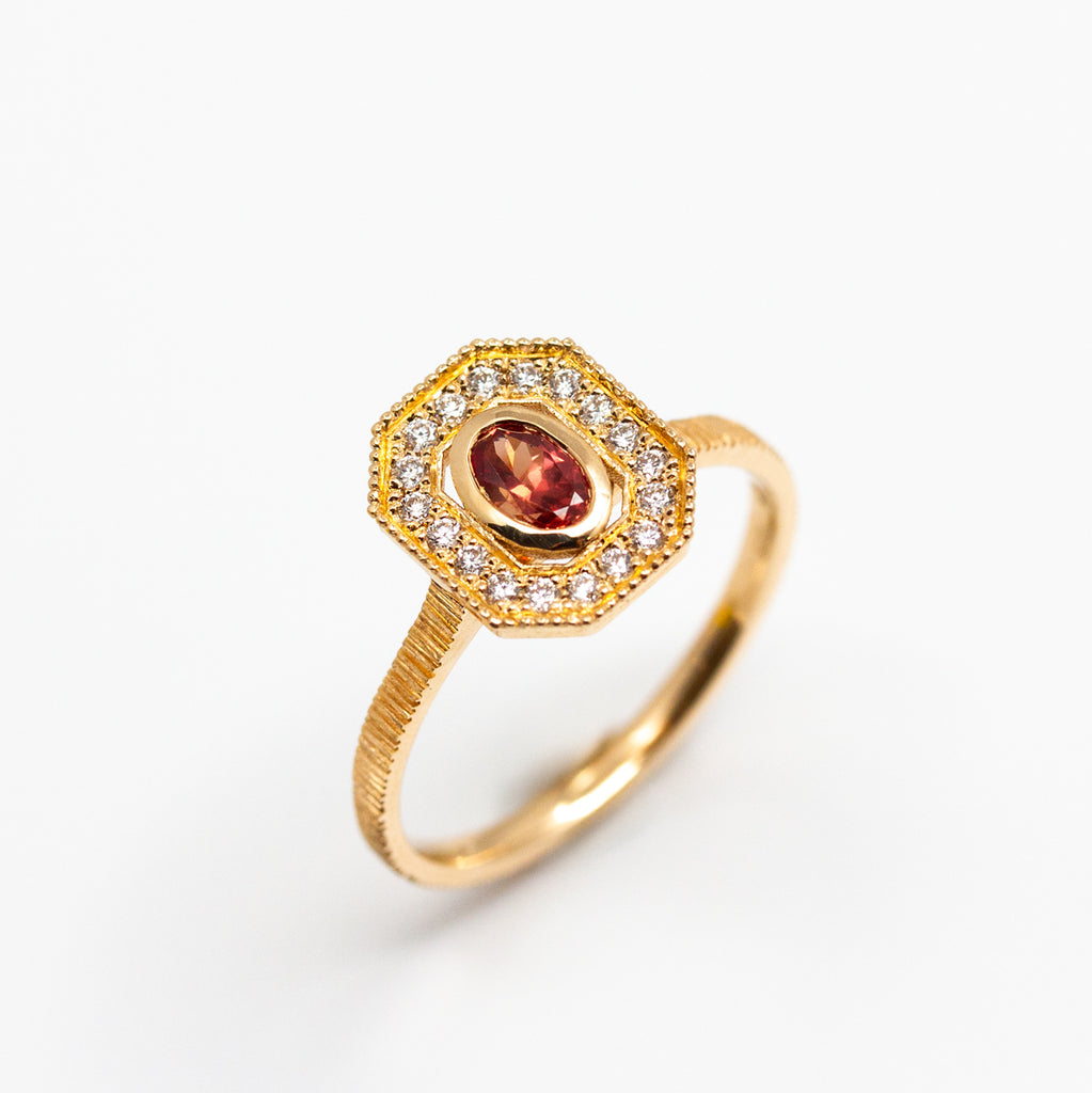 Pièce unique - Bague Art Déco - saphir rouge et diamants