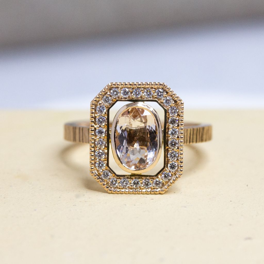 Bague en or fairmined éthique style art déco, faite sur-mesure.