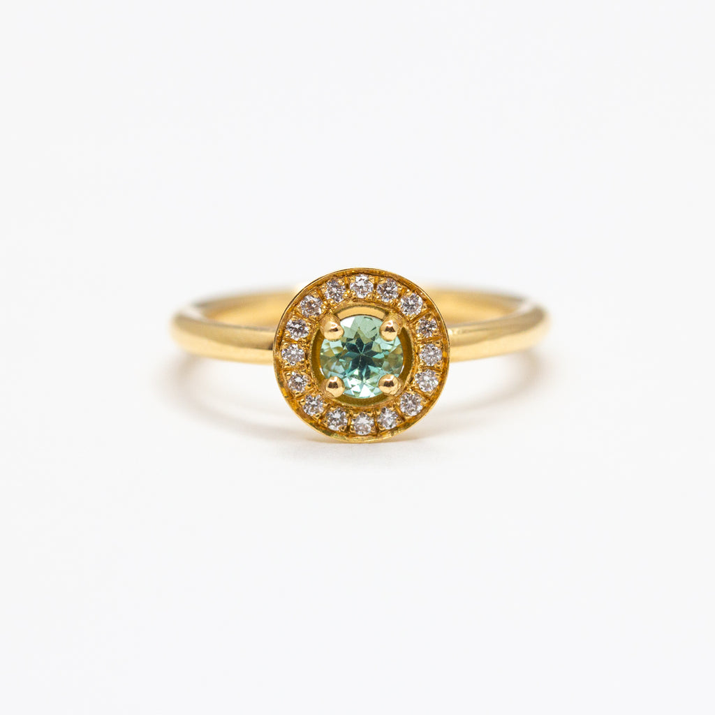 Pièce unique - Bague Esmée - tourmaline bleu-vert & diamants