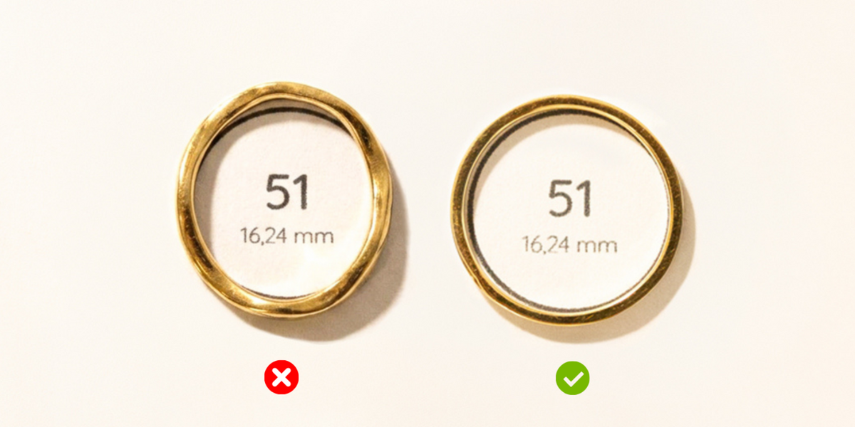 Conseil pour trouver sa taille de bague : bague défectueuse et bague conforme. Baguier imprimable par artisan joaillier