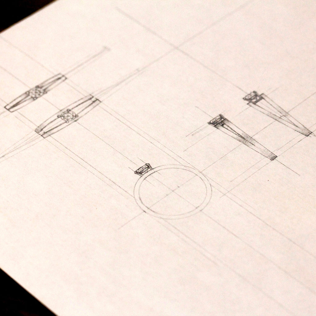 Nous réalisons des dessins pour vous aider à mieux vous guider dans la création d'un bijou sur-mesure.
