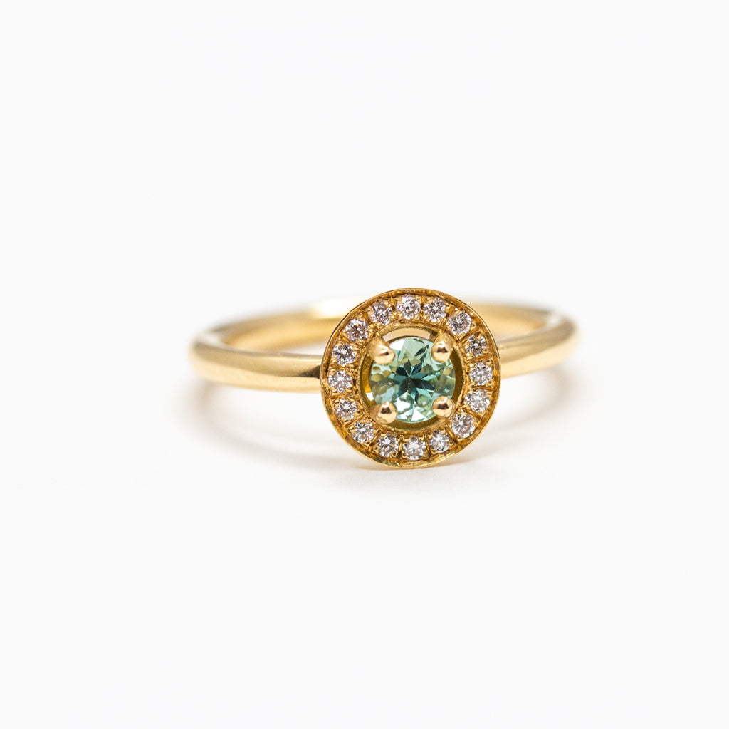 Pièce unique - Bague Esmée - tourmaline bleu-vert & diamants