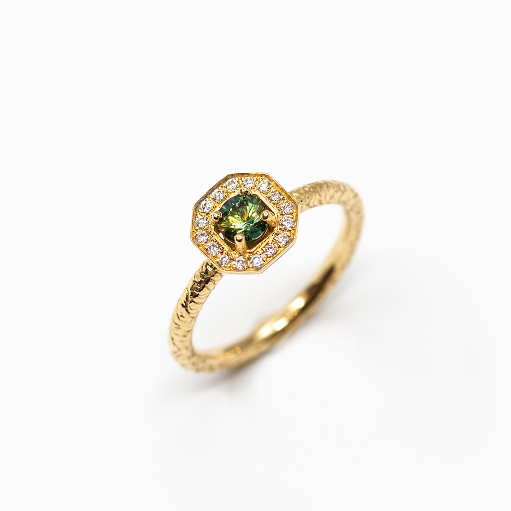 Pièce unique - Bague Léone - saphir Teal kaléidoscope et diamants
